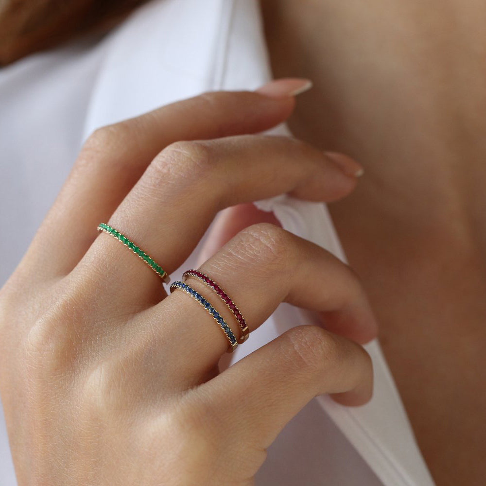 OBFJ2073 - 14k Half Eternity Emerald Ring 2