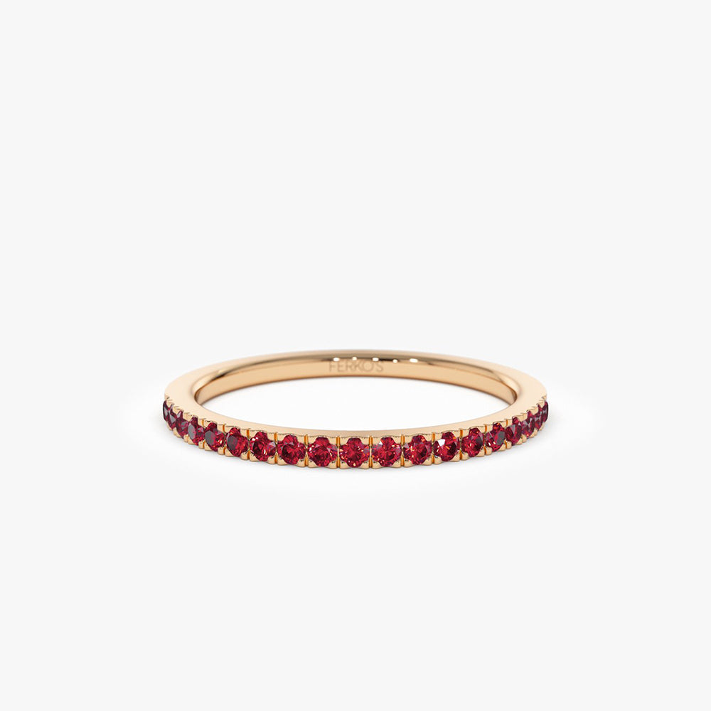 OBFJ2067 - 14k Gold Half Eternity Pave Ruby Ring 4