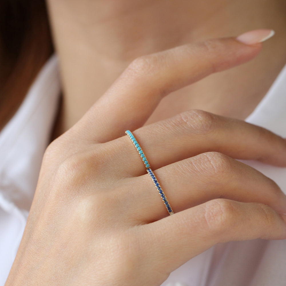 OBFJ2071 - 14k Half Eternity Blue Sapphire Ring 5
