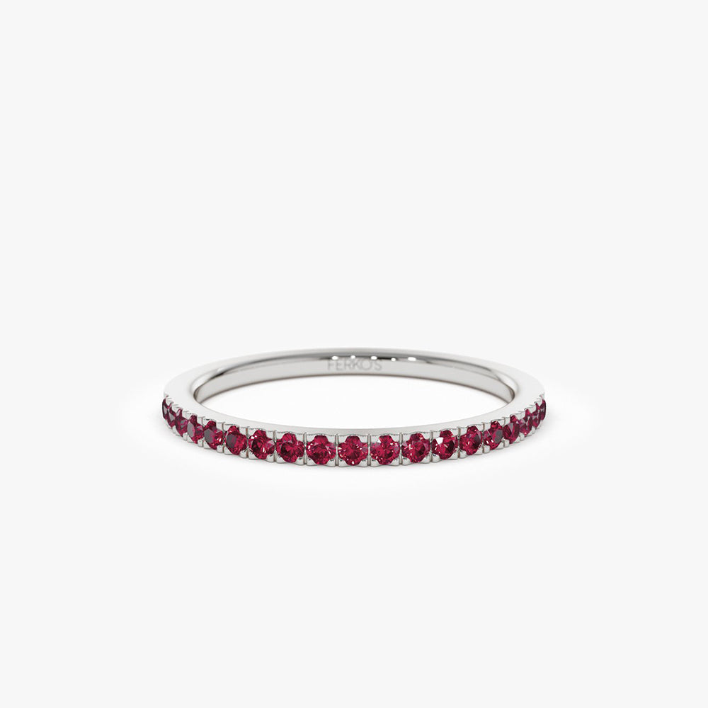 OBFJ2067 - 14k Gold Half Eternity Pave Ruby Ring 5