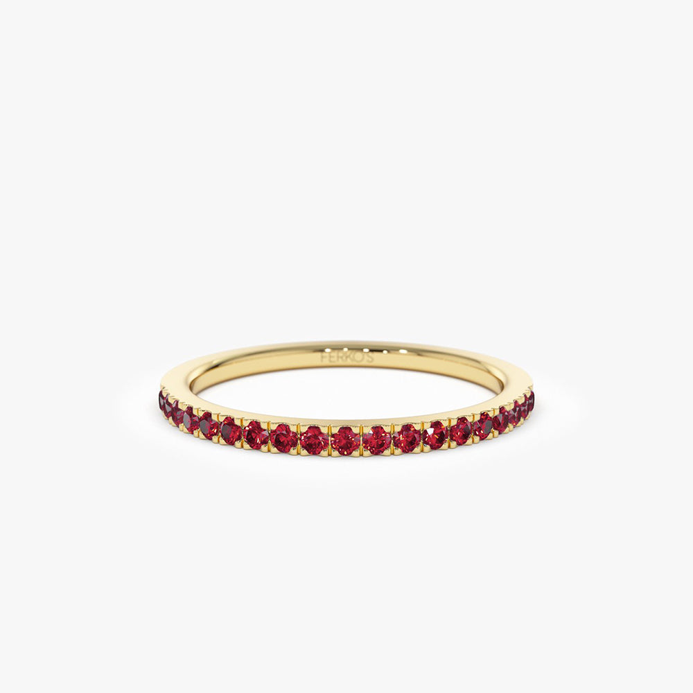 OBFJ2067 - 14k Gold Half Eternity Pave Ruby Ring 1