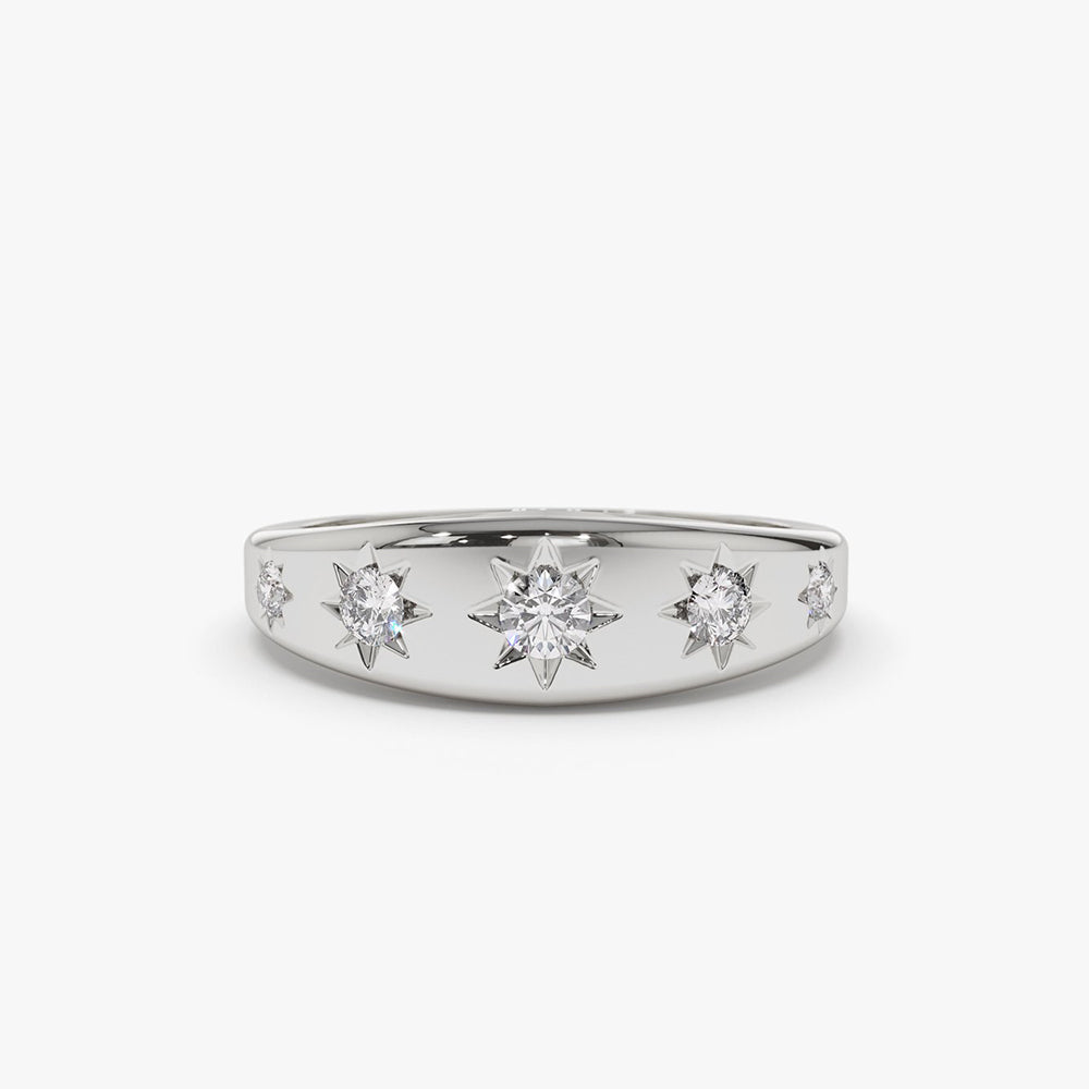 OBFJ2074 - 14k Gold Star Setting Graduating Diamond Statement Ring 6