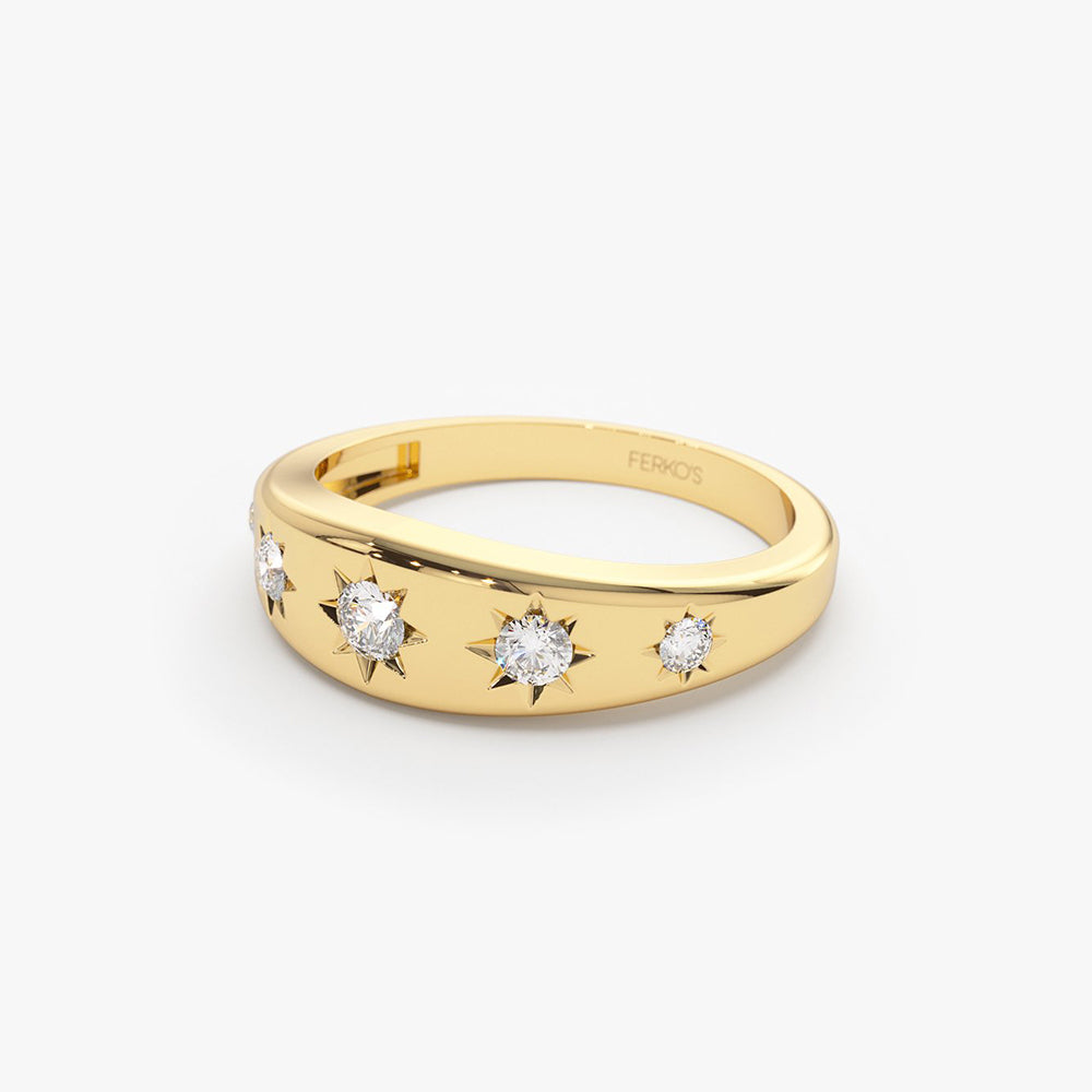OBFJ2074 - 14k Gold Star Setting Graduating Diamond Statement Ring 7