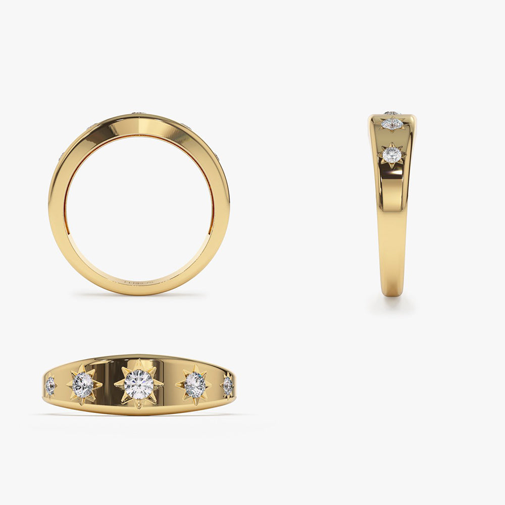 OBFJ2074 - 14k Gold Star Setting Graduating Diamond Statement Ring 8