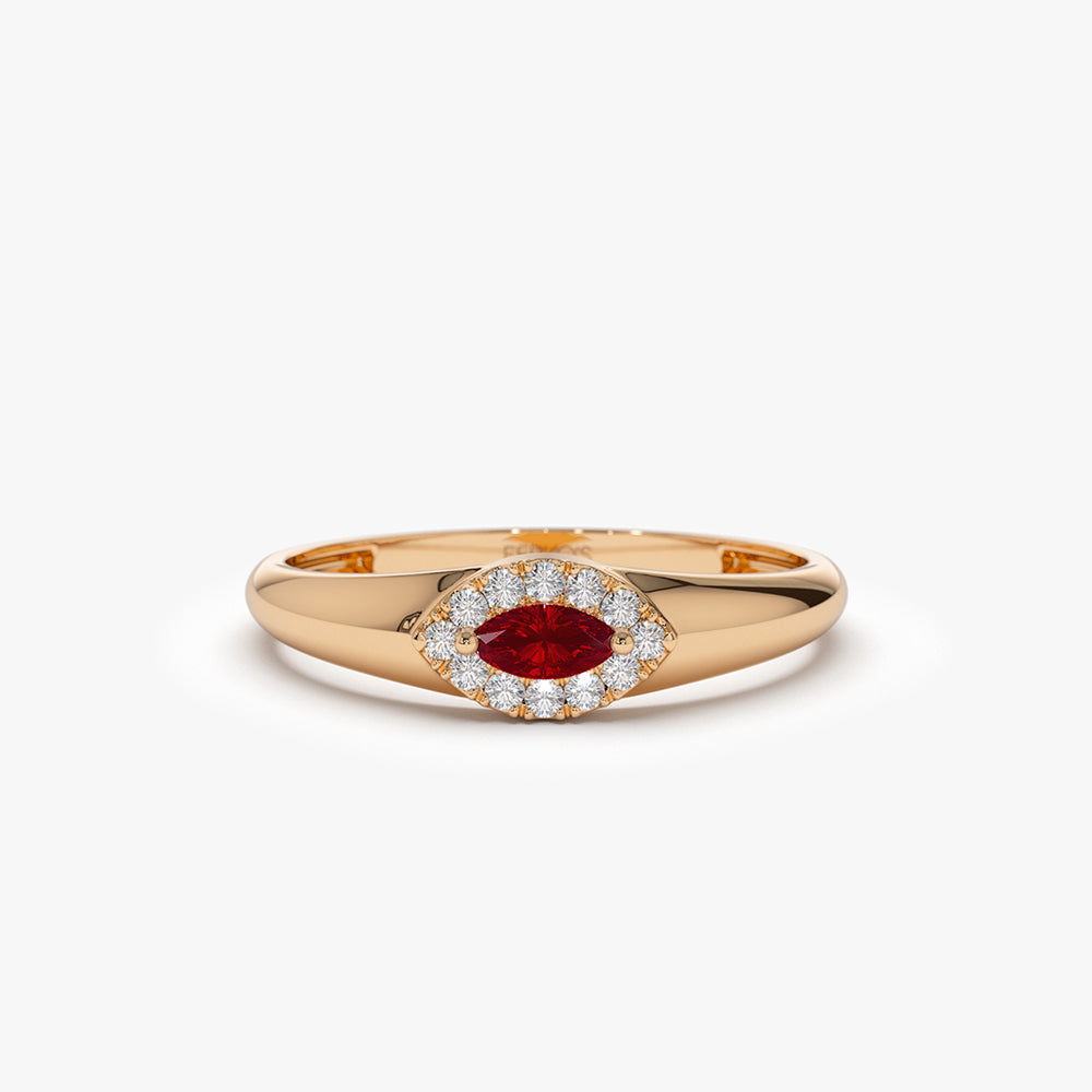 OBFJ2101 - 14k Marquise Ruby Ring in Halo Setting 6