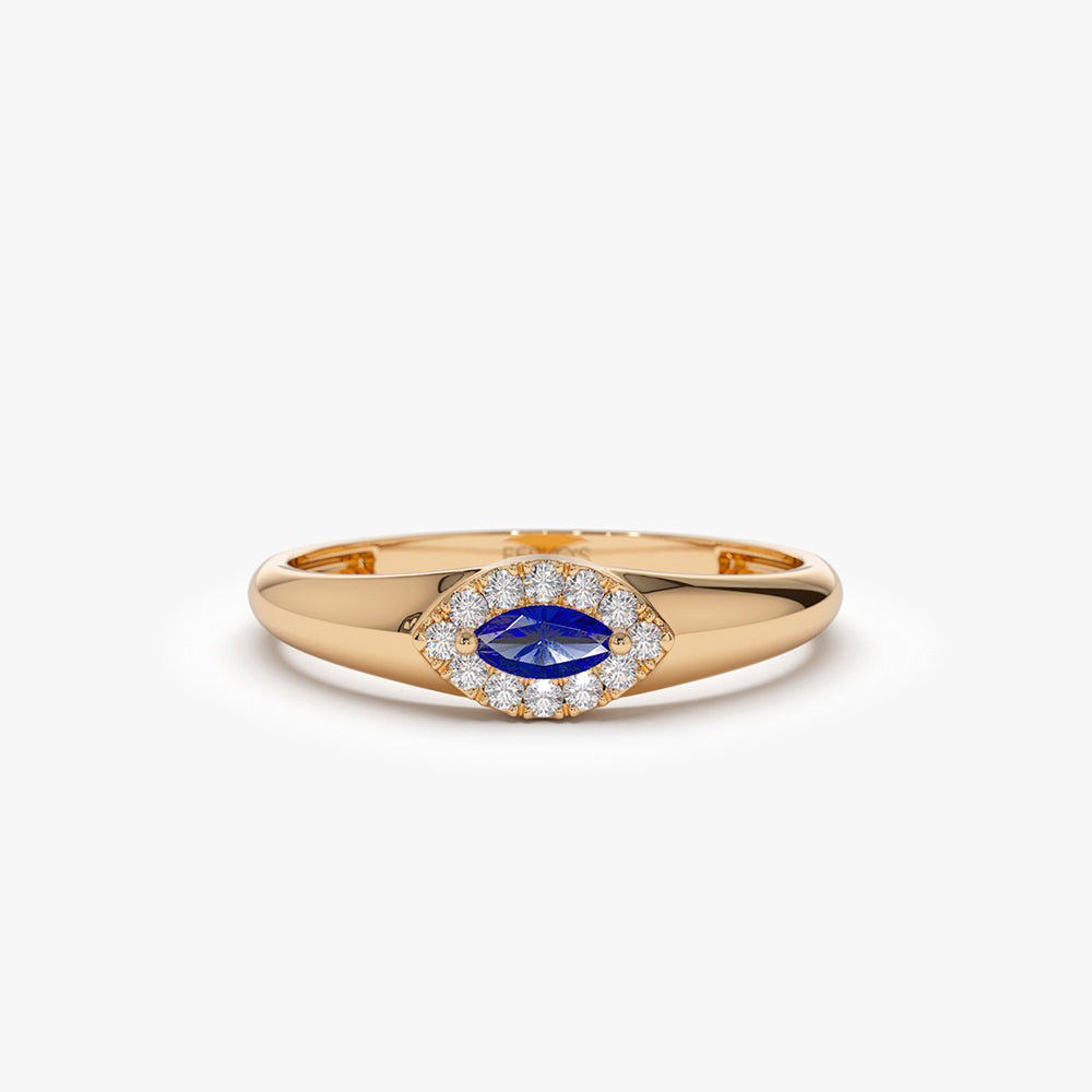 OBFJ2103 - 14k Marquise Sapphire Ring in Halo Setting 6