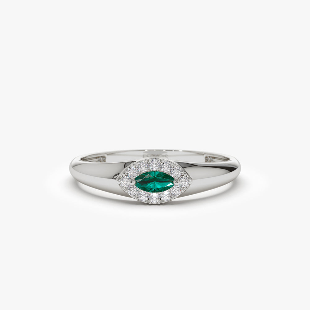 OBFJ2108 - 14k Marquise Emerald Ring in Halo Setting 4