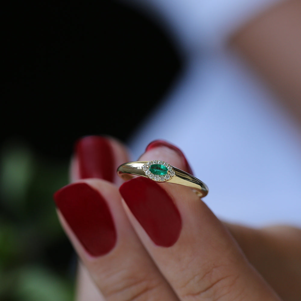 OBFJ2108 - 14k Marquise Emerald Ring in Halo Setting 2