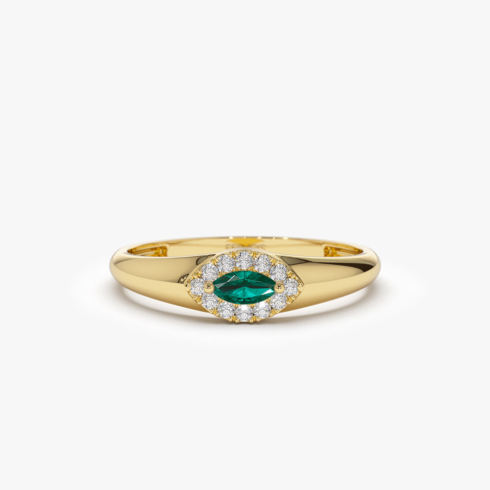 OBFJ2108 - 14k Marquise Emerald Ring in Halo Setting 1