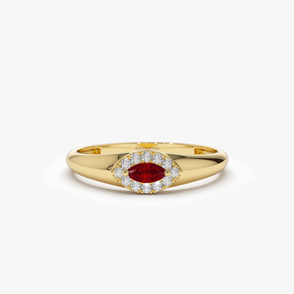 OBFJ2101 - 14k Marquise Ruby Ring in Halo Setting 1