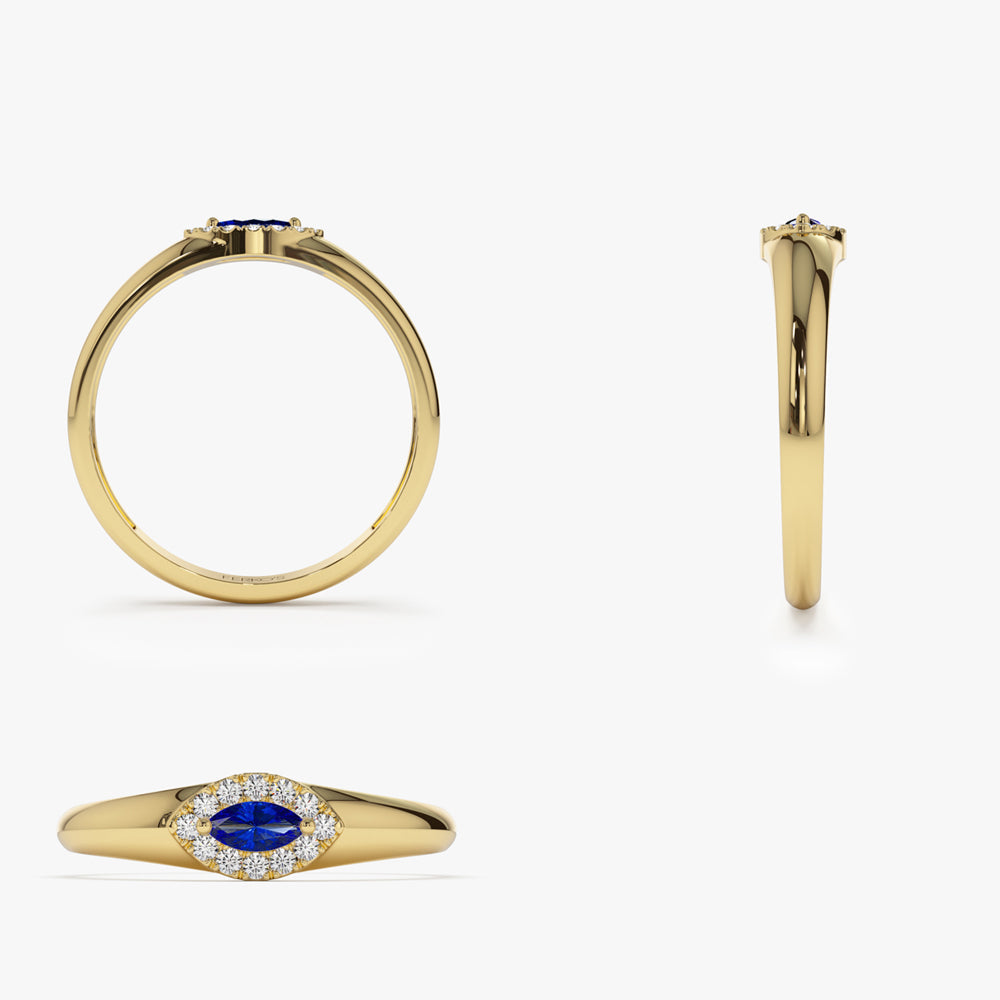 OBFJ2103 - 14k Marquise Sapphire Ring in Halo Setting 9
