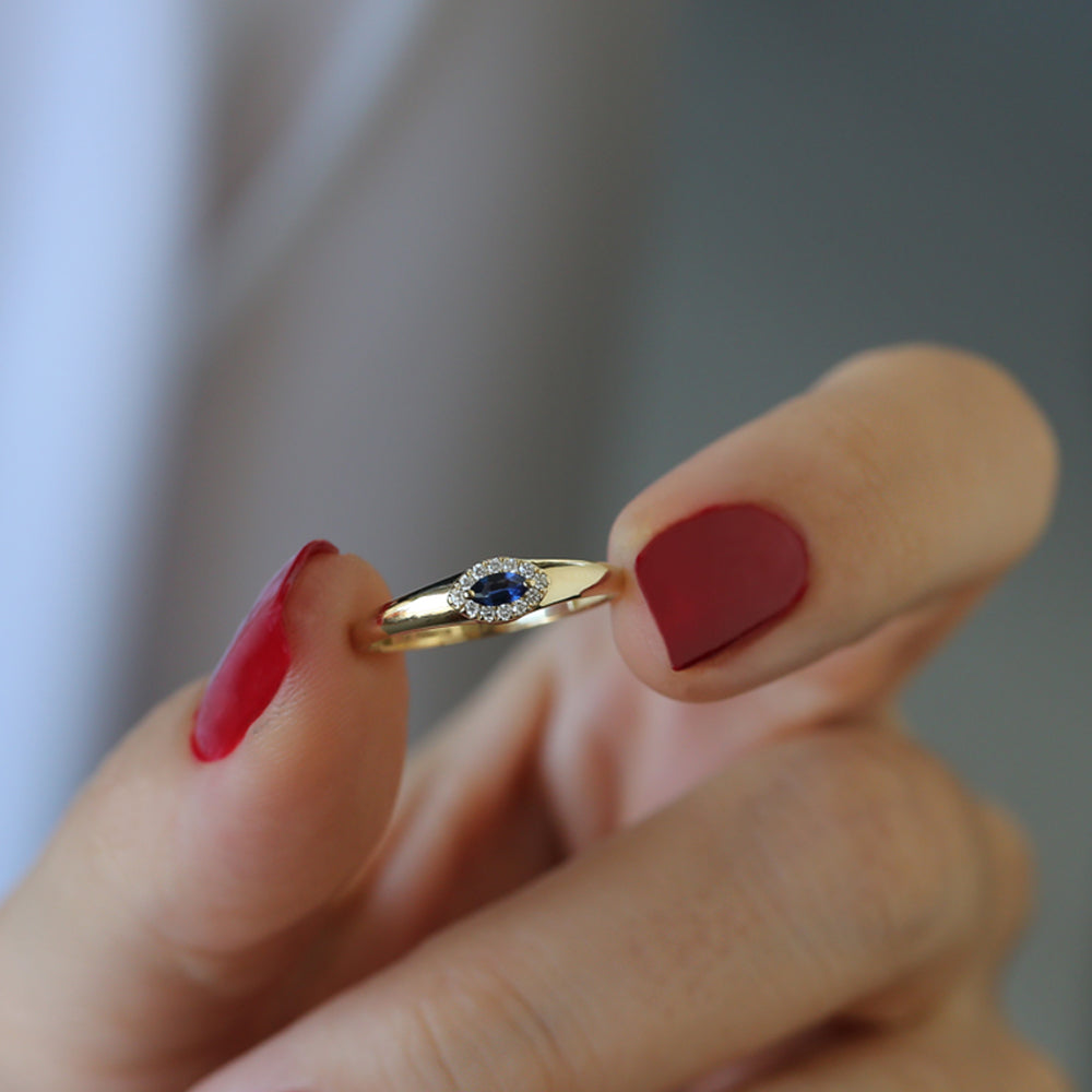 OBFJ2103 - 14k Marquise Sapphire Ring in Halo Setting 2