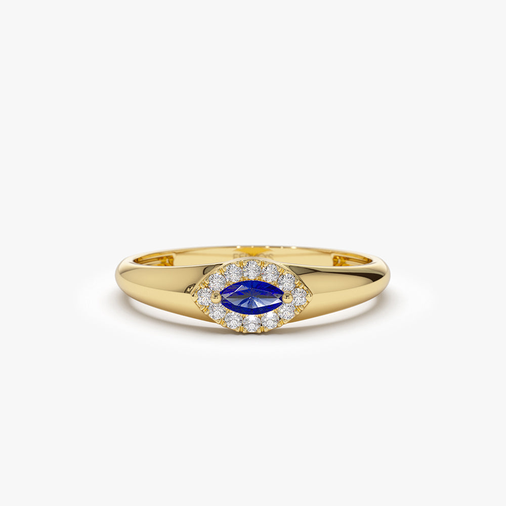OBFJ2103 - 14k Marquise Sapphire Ring in Halo Setting 1