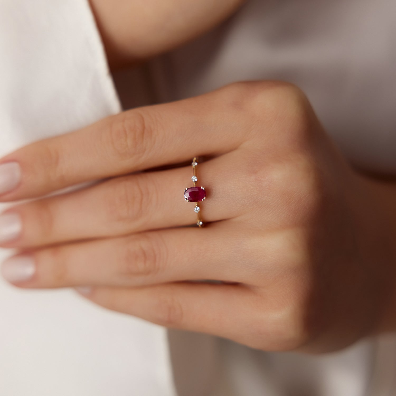 OBFJ2154 - 14k Gold Dainty Diamond Genuine Ruby Ring 2