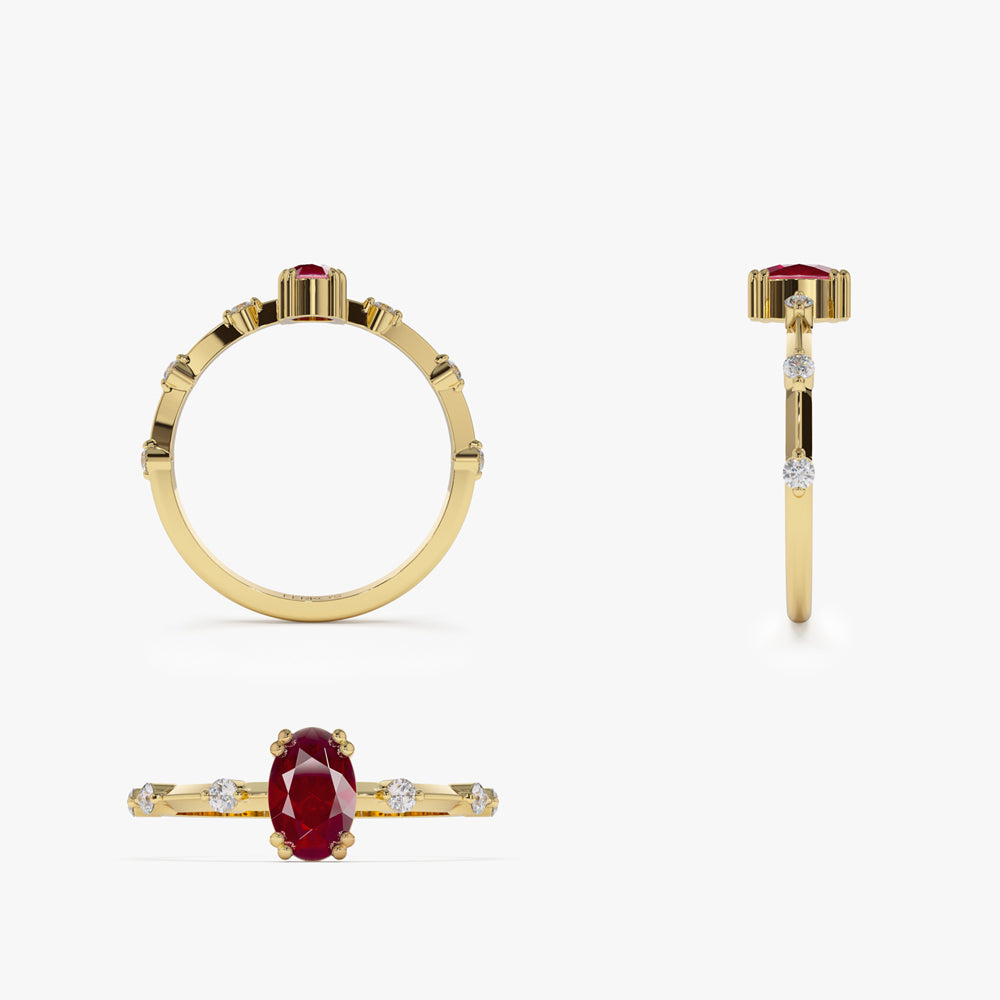 OBFJ2154 - 14k Gold Dainty Diamond Genuine Ruby Ring 8