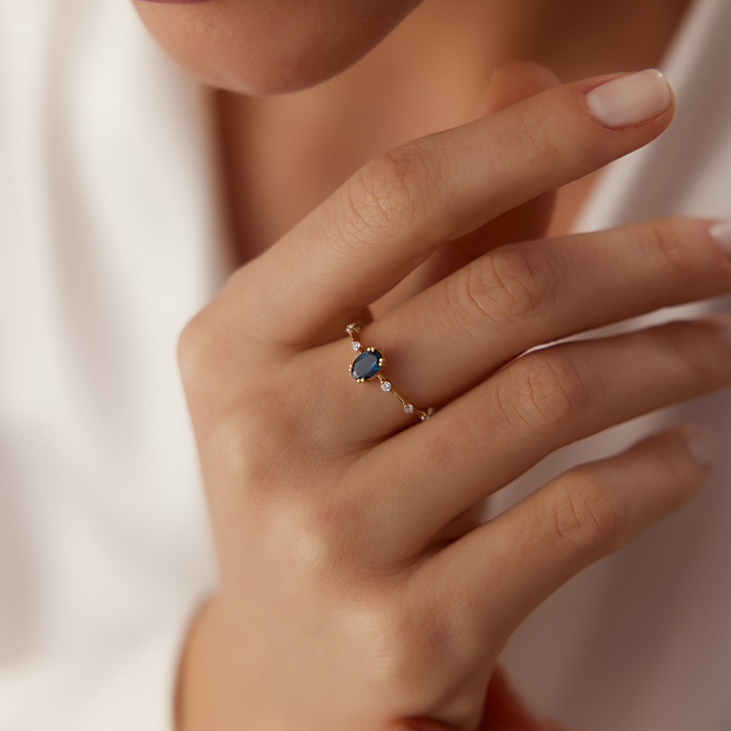 OBFJ2155 - 14k Gold Dainty Diamond Genuine Sapphire Ring 2