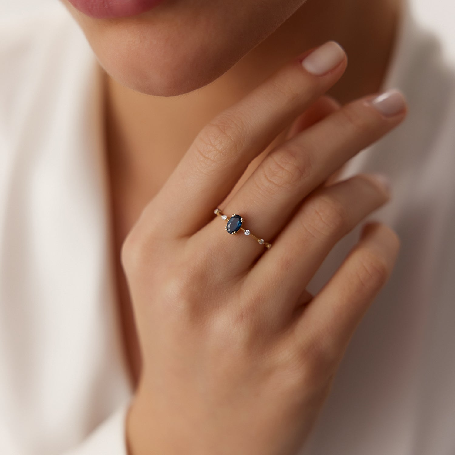 OBFJ2155 - 14k Gold Dainty Diamond Genuine Sapphire Ring 3