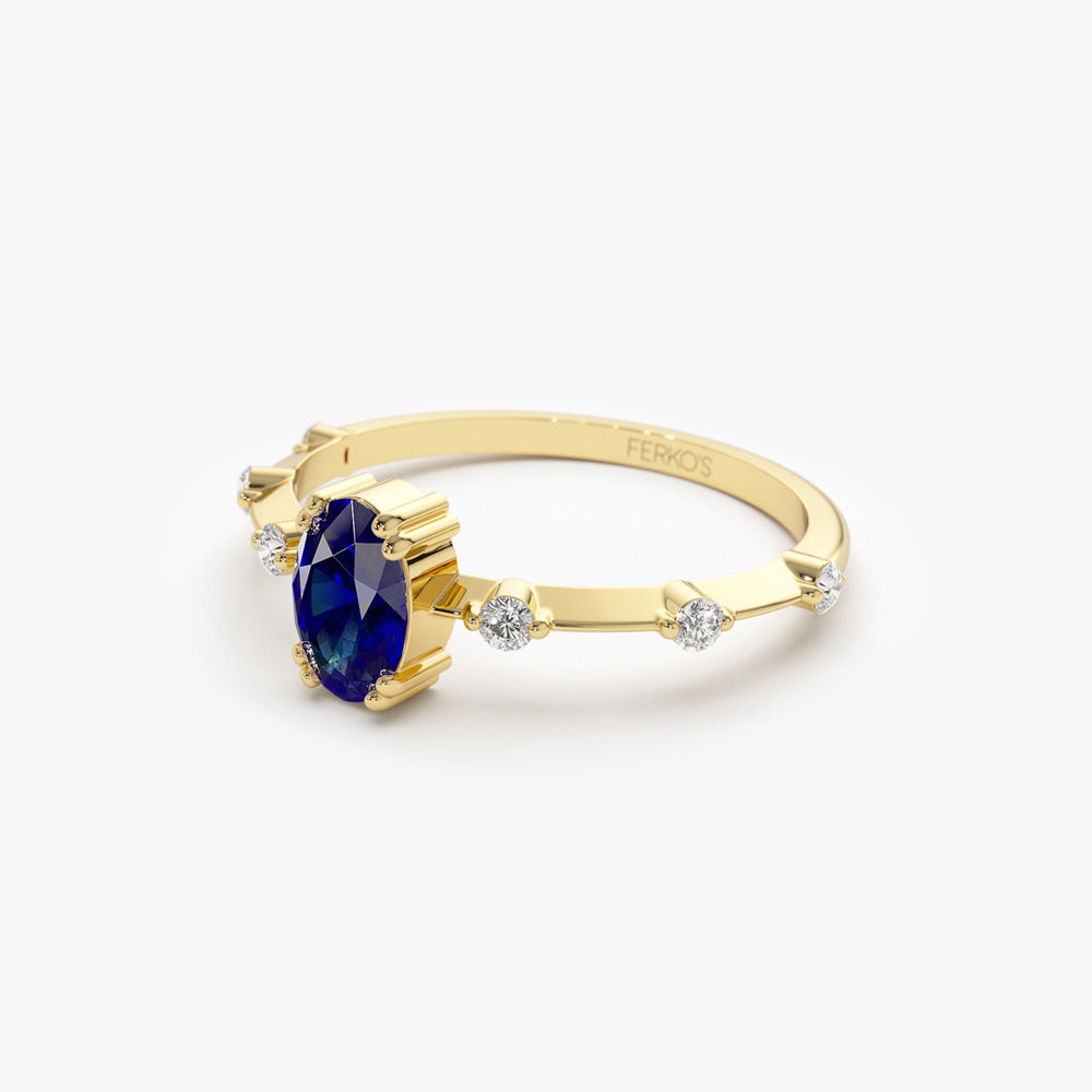 OBFJ2155 - 14k Gold Dainty Diamond Genuine Sapphire Ring 6