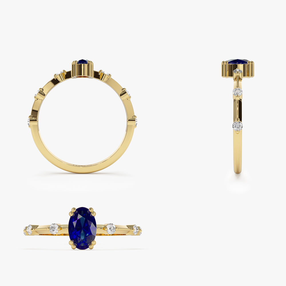 OBFJ2155 - 14k Gold Dainty Diamond Genuine Sapphire Ring 7