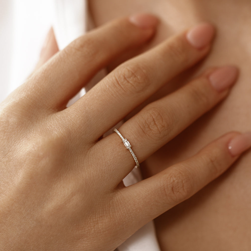 OBFJ2170 - 14k Stackable Baguette Diamond Ring with Pave Diamonds 3