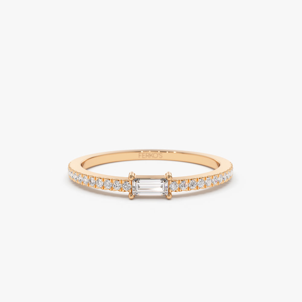 OBFJ2170 - 14k Stackable Baguette Diamond Ring with Pave Diamonds 4