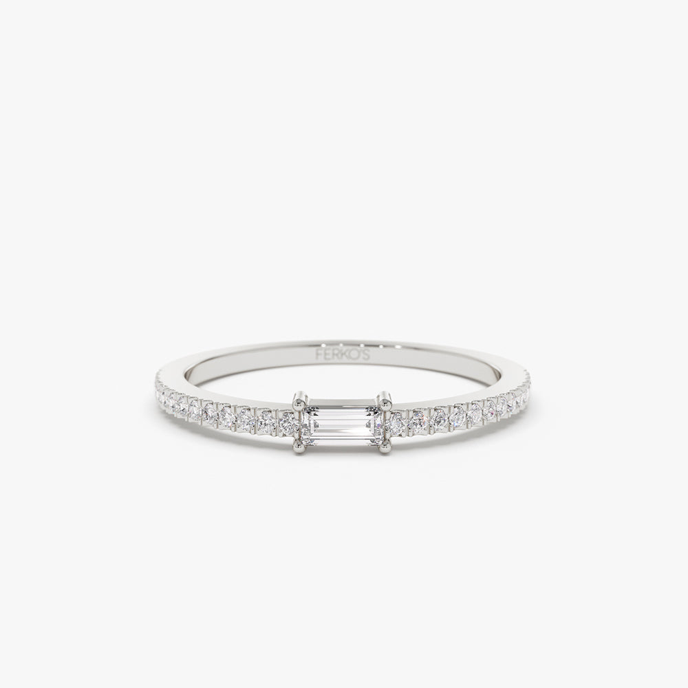 OBFJ2170 - 14k Stackable Baguette Diamond Ring with Pave Diamonds 5