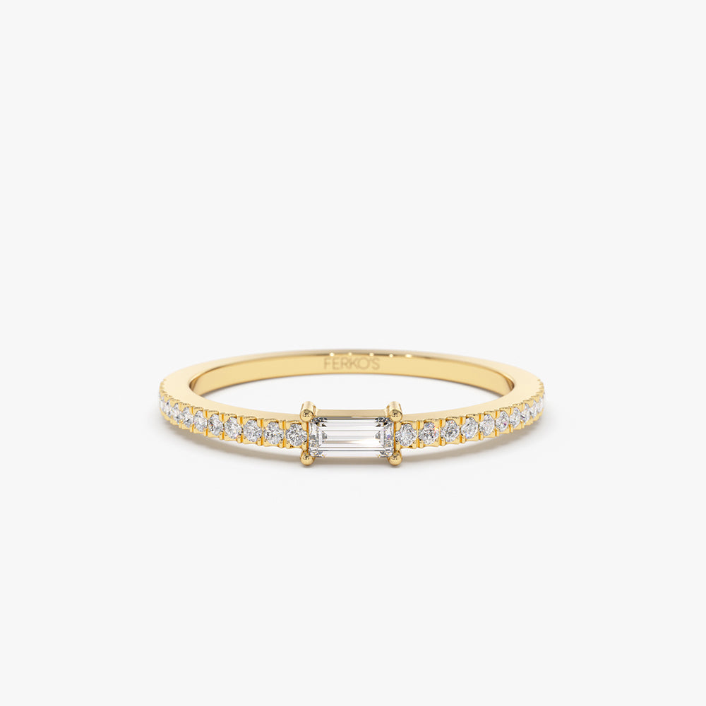 OBFJ2170 - 14k Stackable Baguette Diamond Ring with Pave Diamonds 1