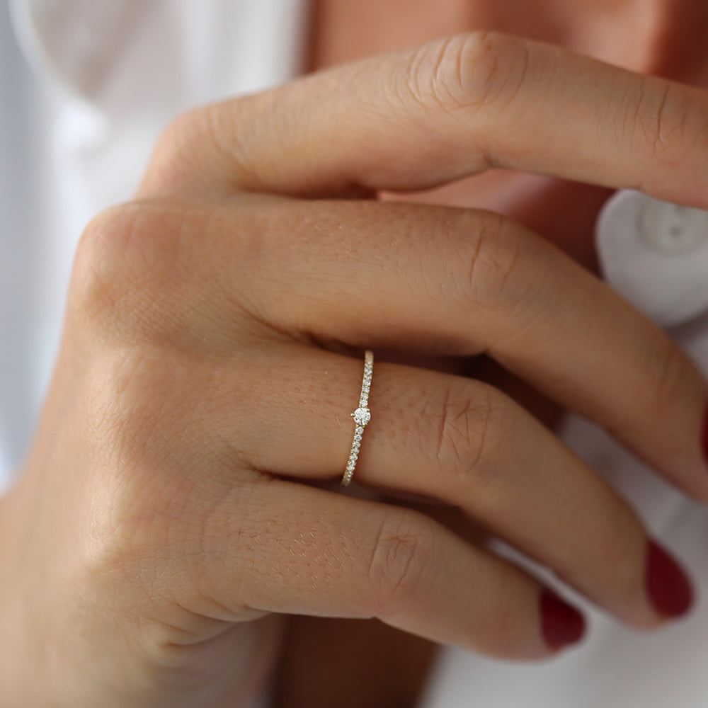 OBFJ2100 - 14k Minimalist Pave Diamond Stacking Ring 5