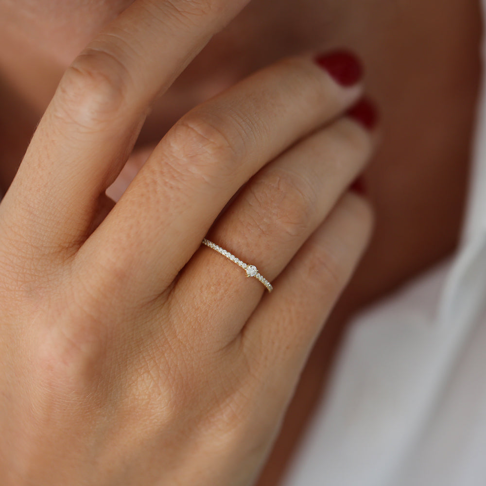 OBFJ2100 - 14k Minimalist Pave Diamond Stacking Ring 6
