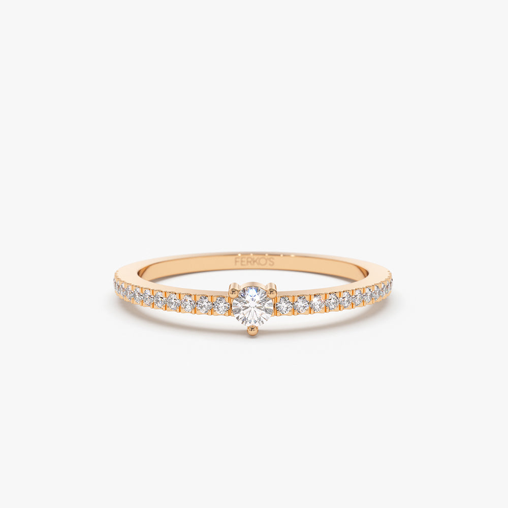 OBFJ2100 - 14k Minimalist Pave Diamond Stacking Ring 8