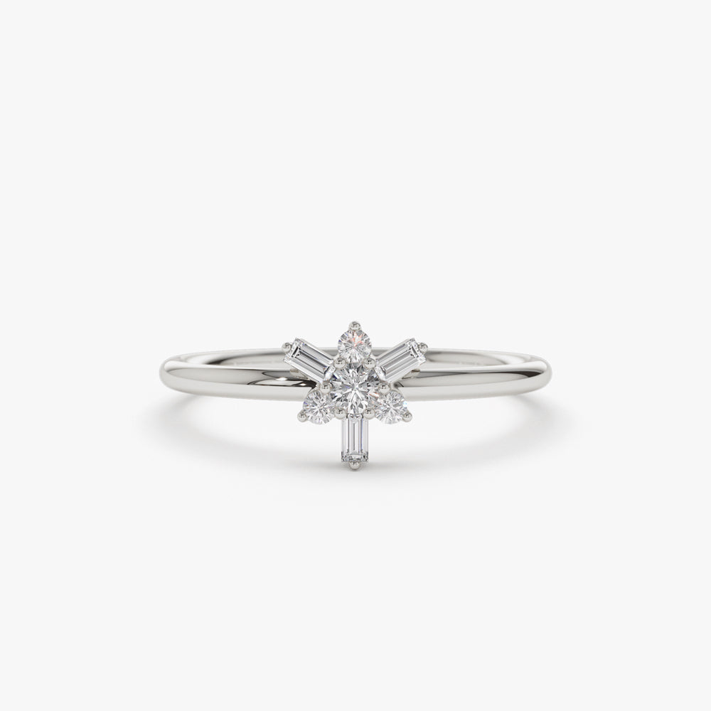 OBFJ2156 - 14k Triangle Shape Baguette & Round Diamond Stacking Ring 8