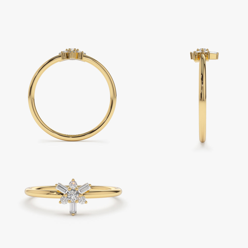 OBFJ2156 - 14k Triangle Shape Baguette & Round Diamond Stacking Ring 10