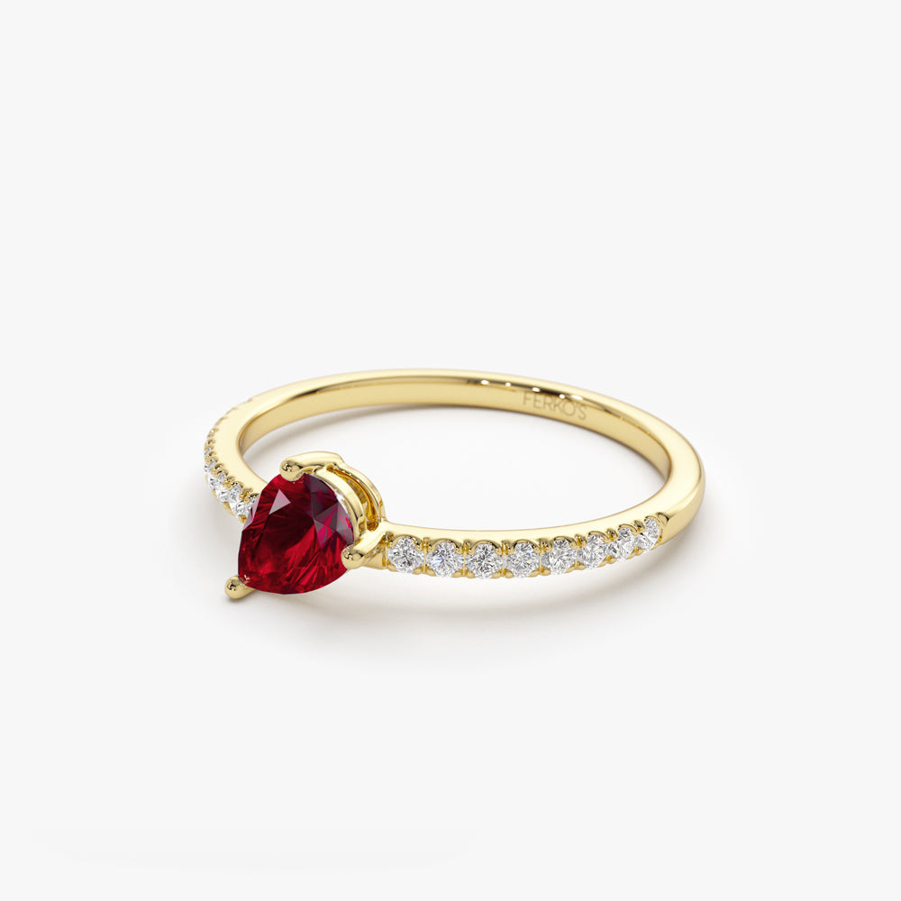 OBFJ2094 - 14k Slanted Pear Shape Ruby Ring with Pave Diamonds 8