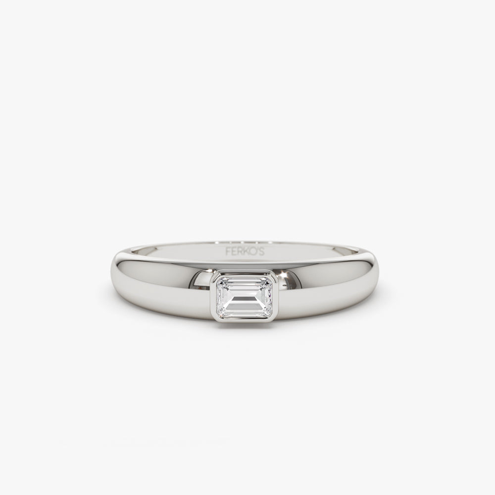 OBFJ2157 - 14k Dome Bezel Setting Emerald Cut Diamond Solitaire Ring 5