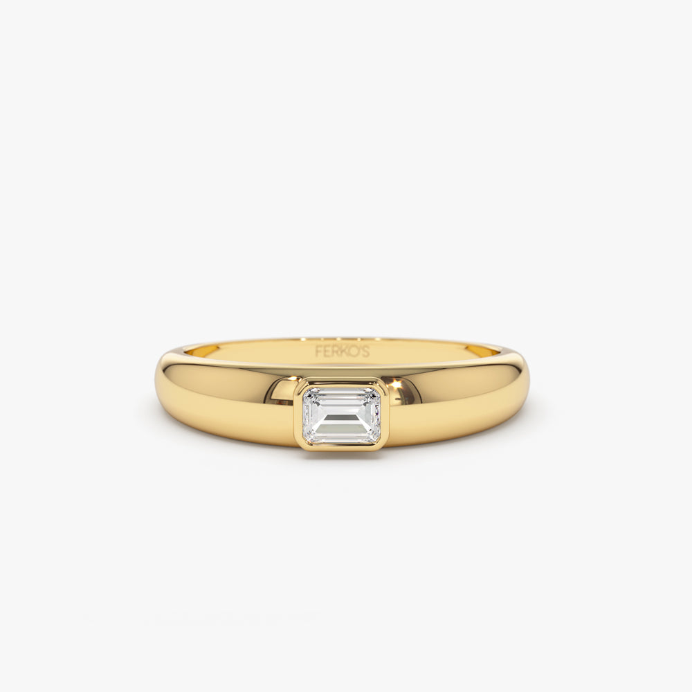 OBFJ2157 - 14k Dome Bezel Setting Emerald Cut Diamond Solitaire Ring 1