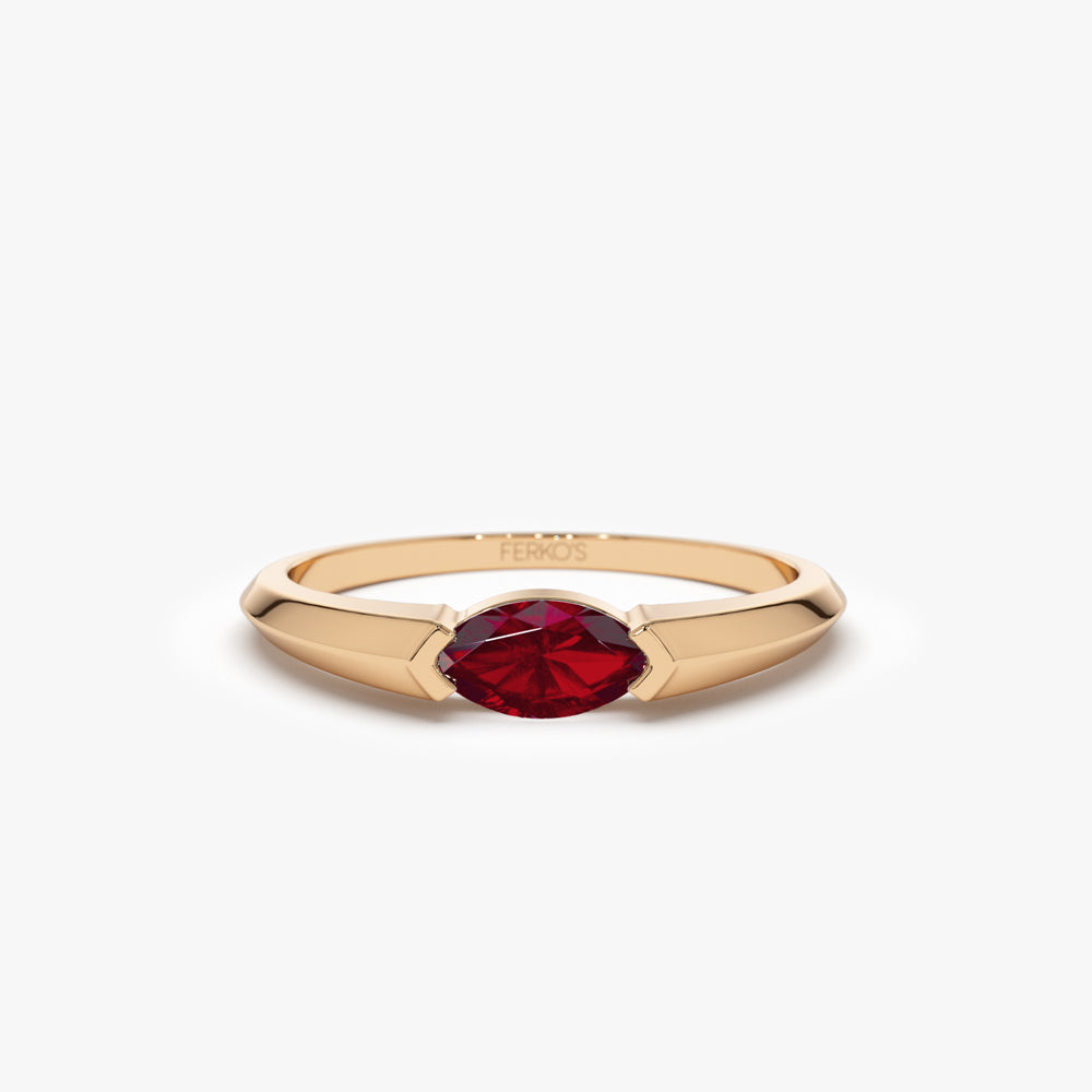 OBFJ2227 - 14K Horizontal Marquise Shape Natural Ruby Ring 5