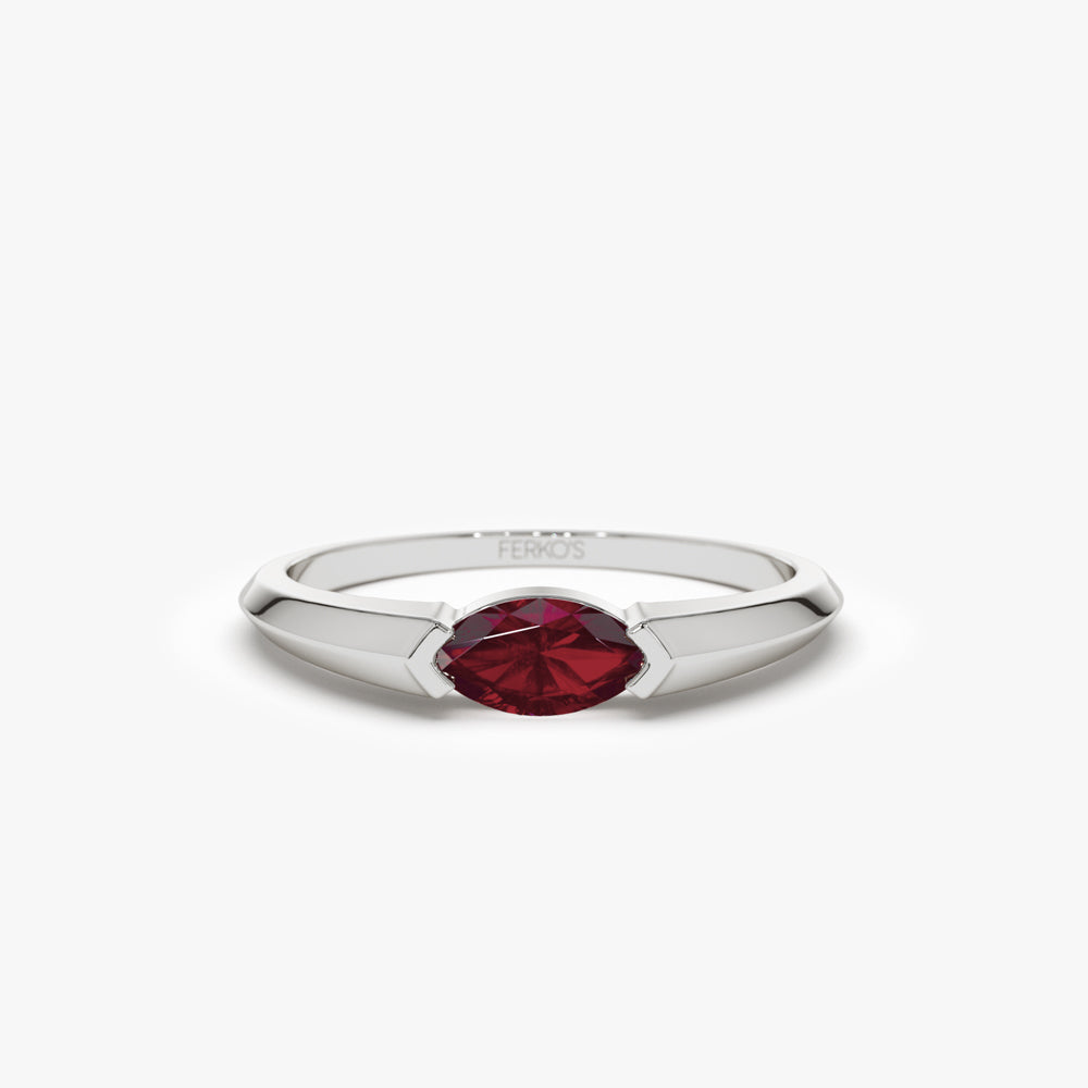 OBFJ2227 - 14K Horizontal Marquise Shape Natural Ruby Ring 6