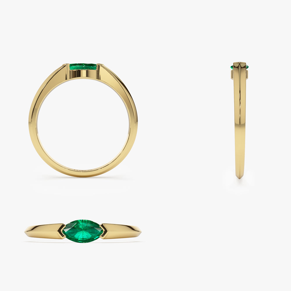 OBFJ2193 - 14K Horizontal Marquise Shape Natural Emerald Ring 8