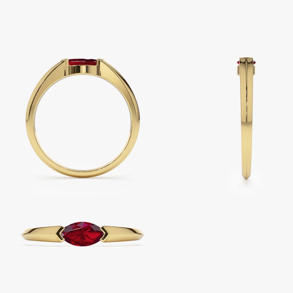 OBFJ2227 - 14K Horizontal Marquise Shape Natural Ruby Ring 7
