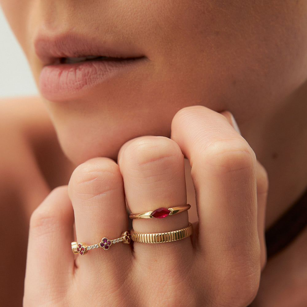 OBFJ2227 - 14K Horizontal Marquise Shape Natural Ruby Ring 2