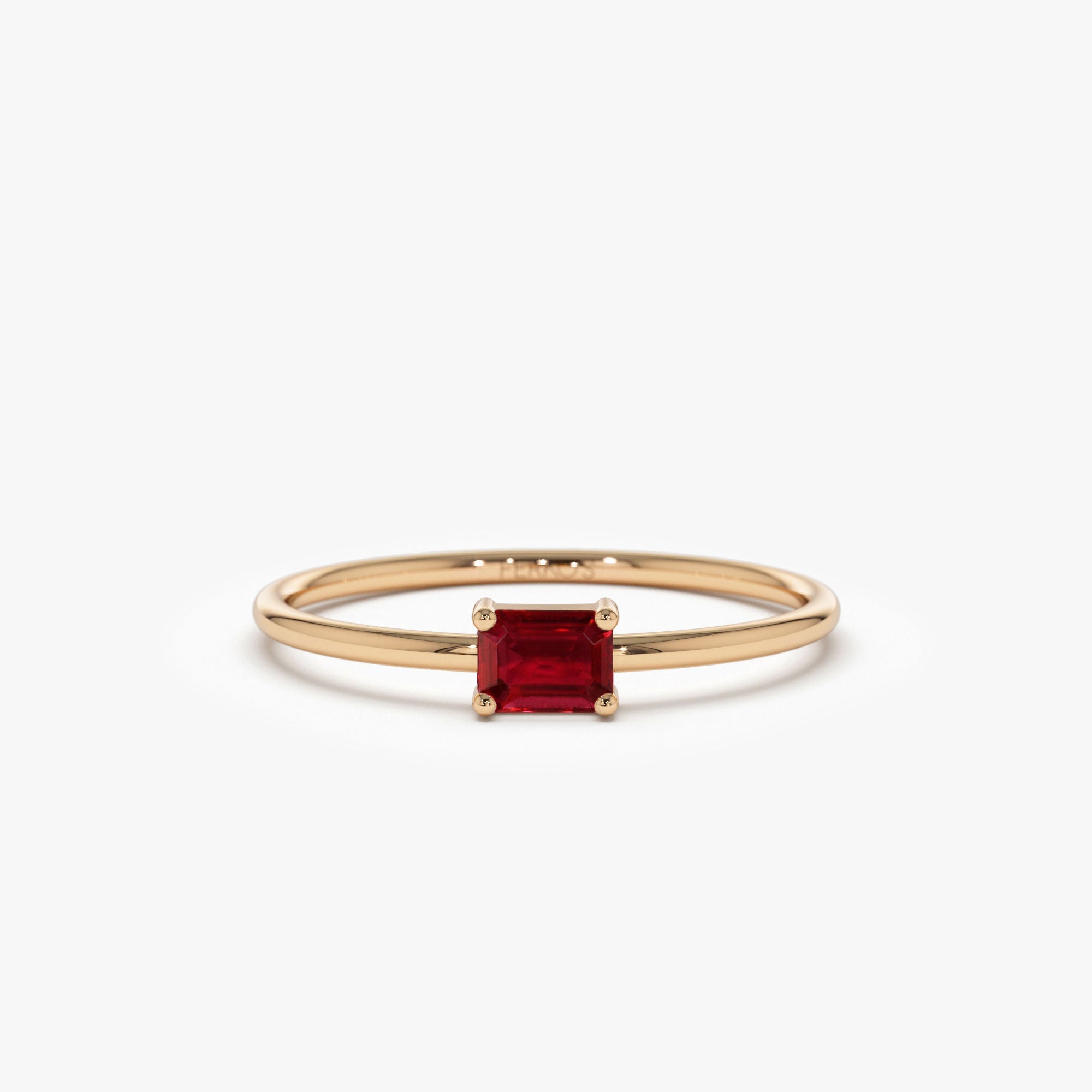 OBFJ1087 - 14k Octagon Cut Ruby Ring 6