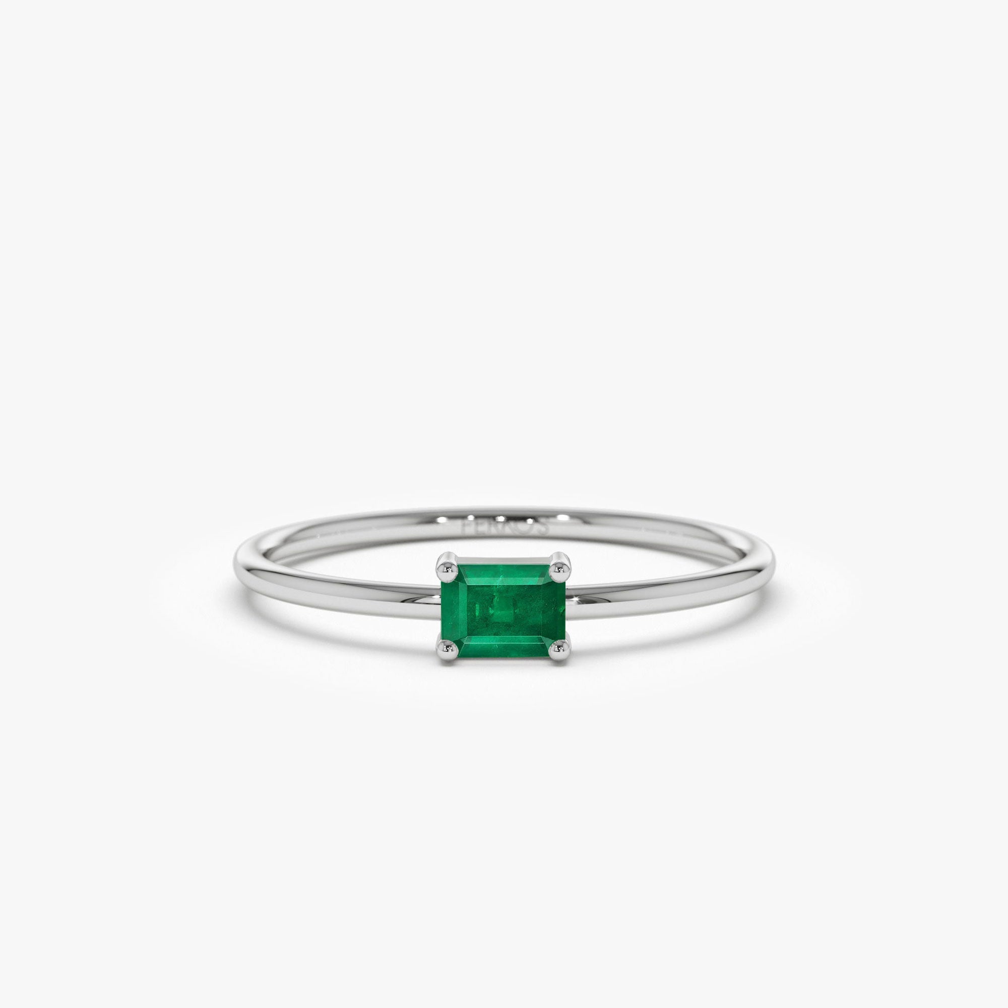 OBFJ1086 - 14k Octagon Cut Emerald Ring 6