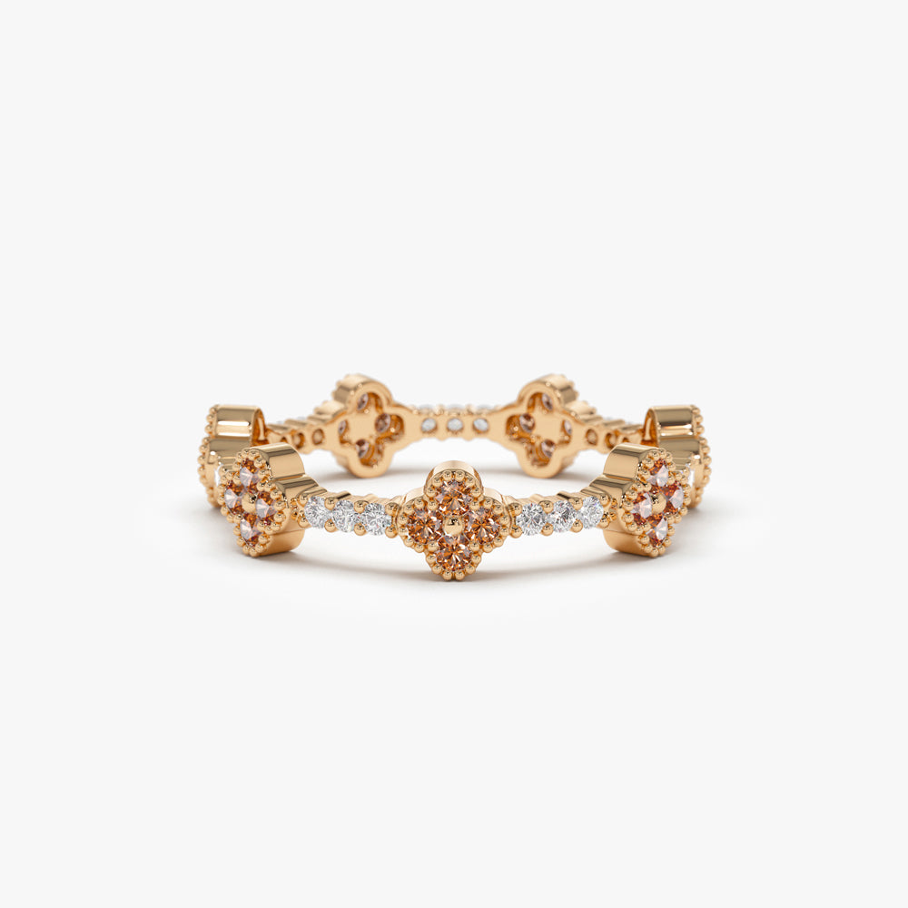 OBFJ1539 - 14k Full Eternity Clover Citrine and Diamond Ring 5