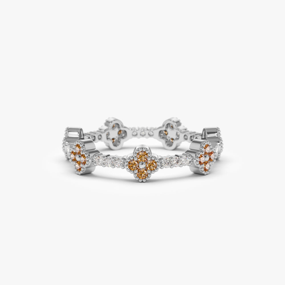 OBFJ1539 - 14k Full Eternity Clover Citrine and Diamond Ring 6