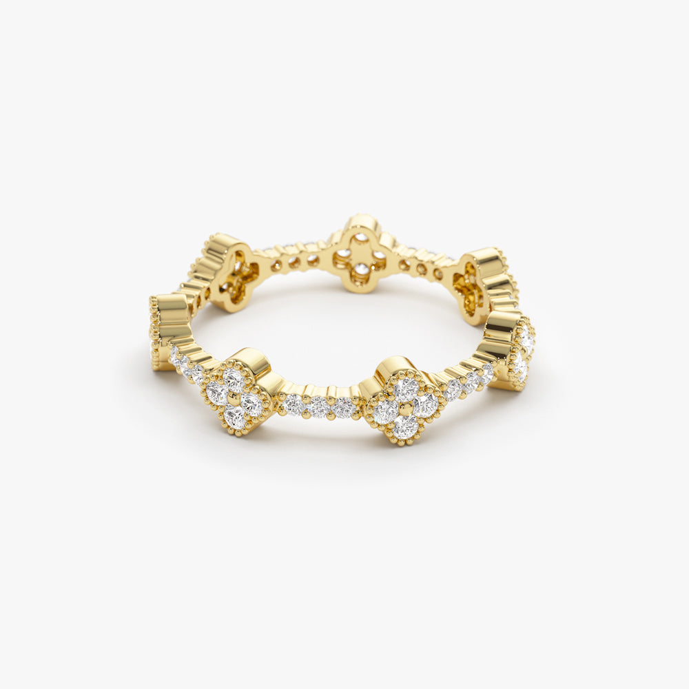 OBFJ1540 - 14k Full Eternity Clover Diamond Ring 8