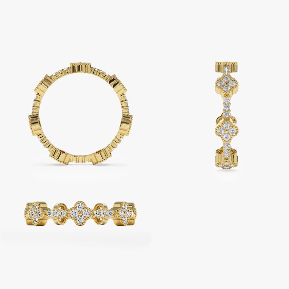 OBFJ1540 - 14k Full Eternity Clover Diamond Ring 9