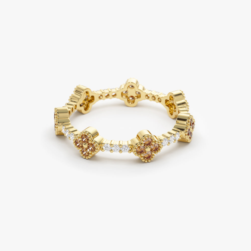 OBFJ1539 - 14k Full Eternity Clover Citrine and Diamond Ring 7