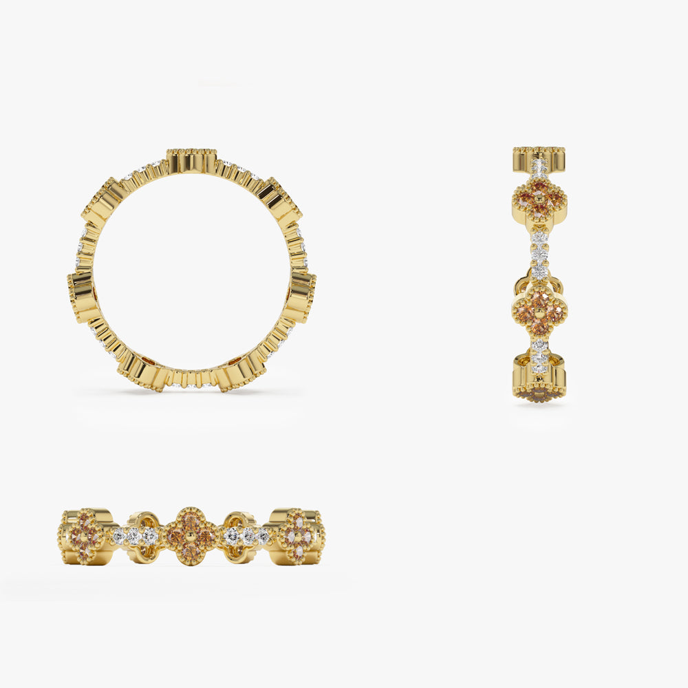 OBFJ1539 - 14k Full Eternity Clover Citrine and Diamond Ring 8