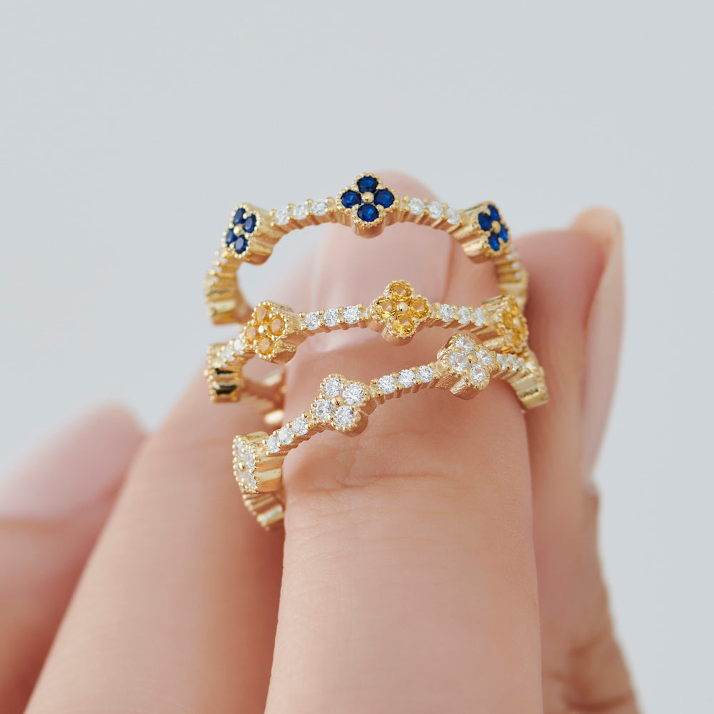 OBFJ1541 - 14k Full Eternity Clover Sapphire and Diamond Ring 3