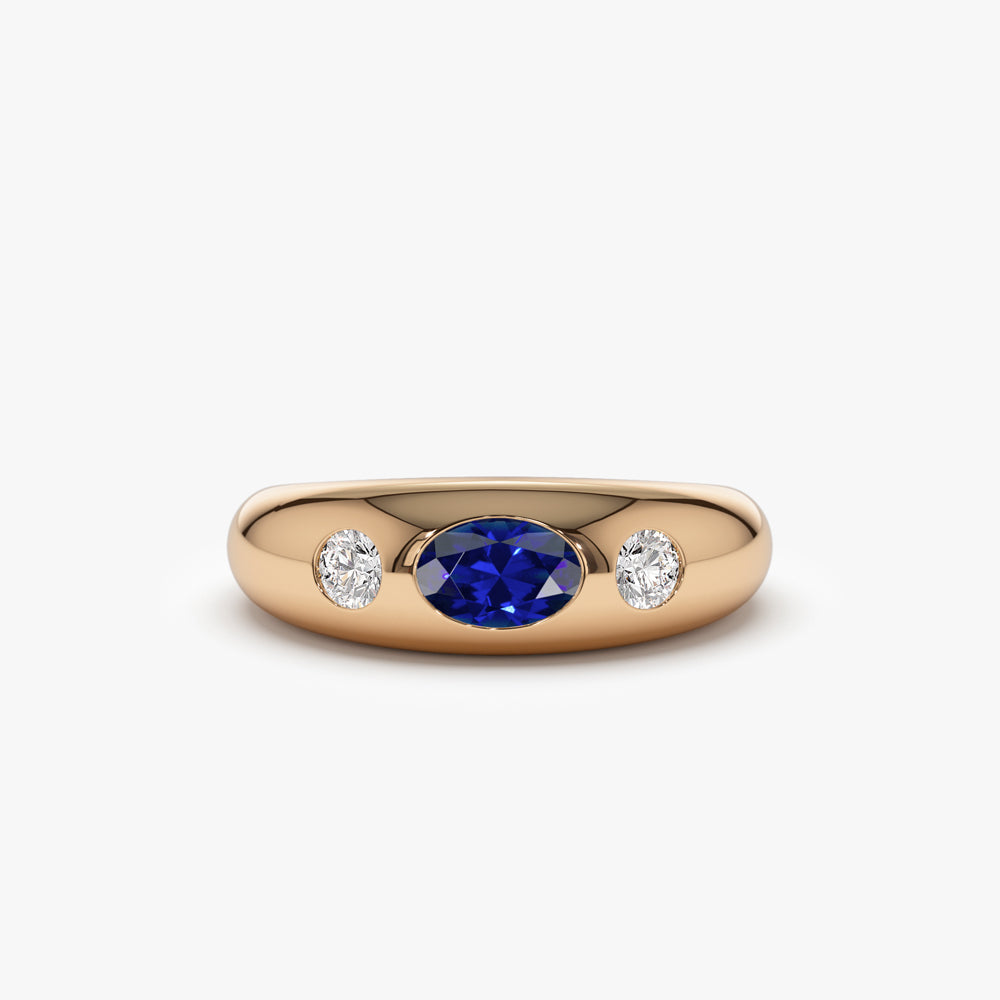OBFJ1481 - 14k Oval Blue Sapphire with Round Diamonds Dome Ring 8